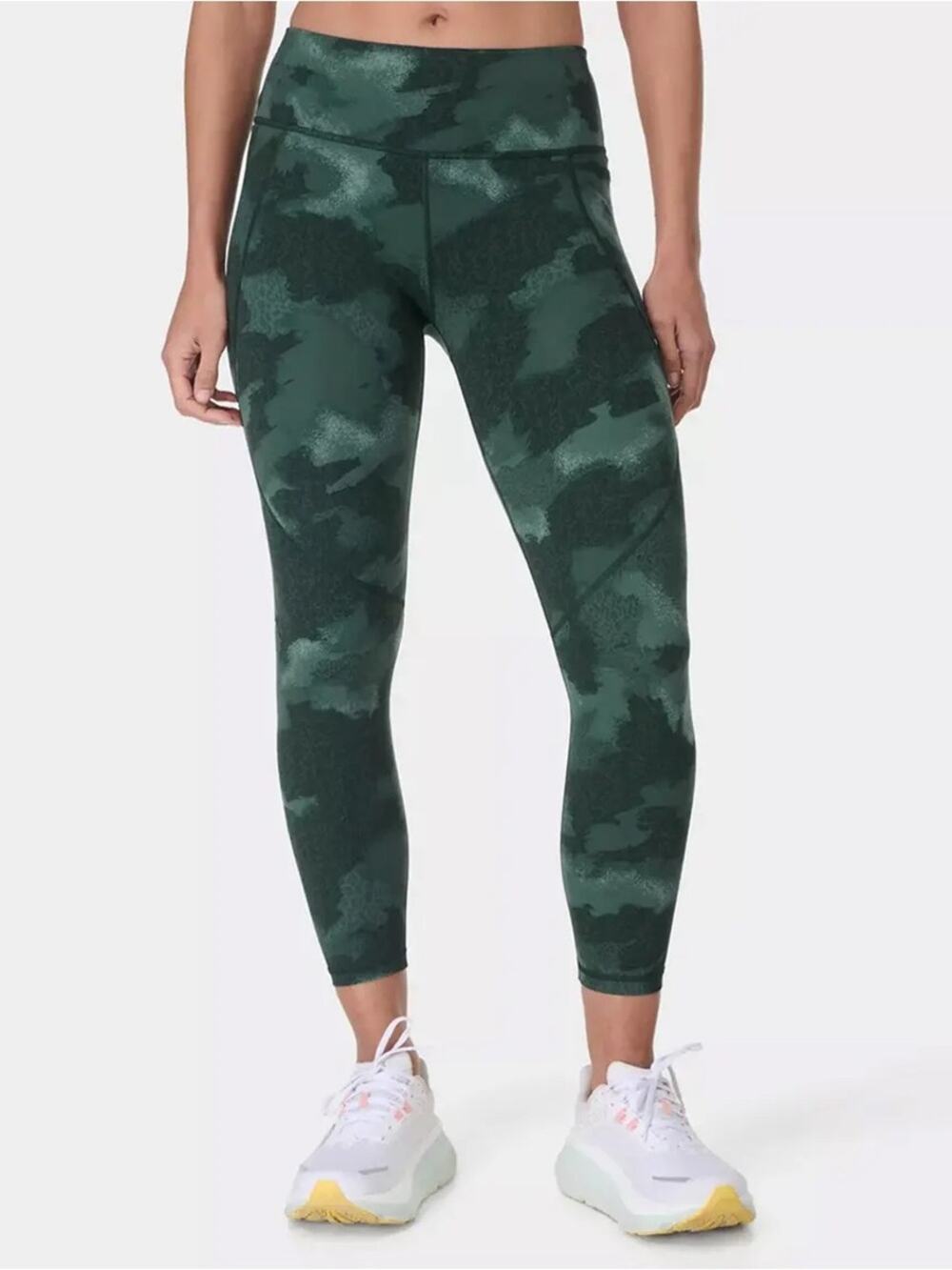 Sweaty Betty Power Graphic Print High-Rise Stretch Jersey Leggings Green Terrain